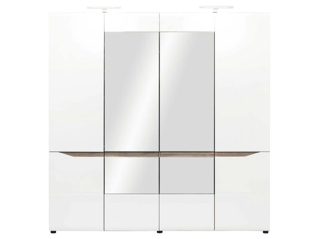 Armoire 4 Portes Battantes Blanc/Chêne à LED - ONIEL - L 198 X L 56 X H 201 Cm – Image 2