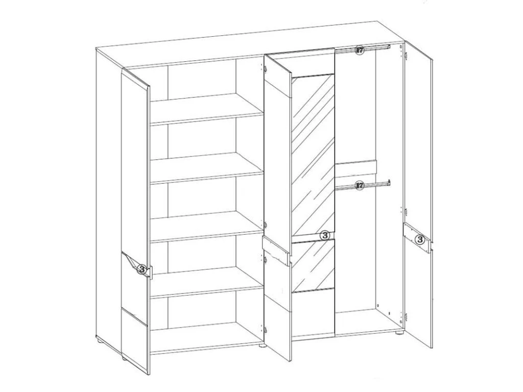 Armoire 4 Portes Battantes Blanc/Chêne à LED - ONIEL - L 198 X L 56 X H 201 Cm – Image 3