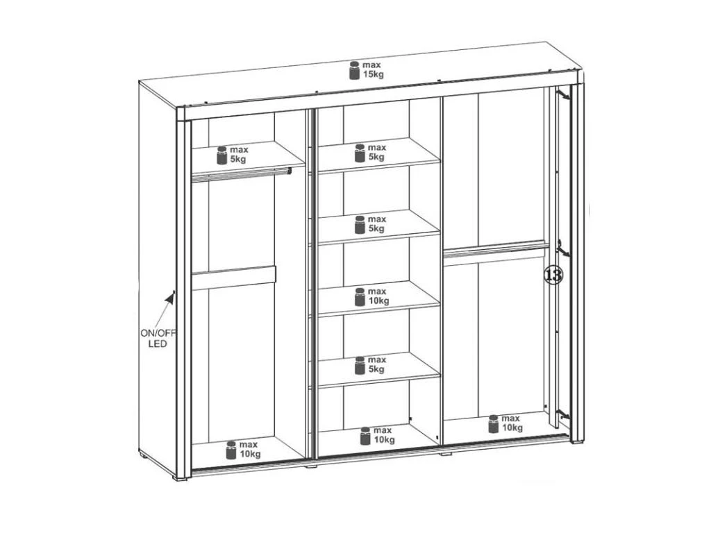 Armoire 3 Portes Coulissantes Blanc Brillant Ă LED - KIELE - L 235 X L 62 X H 210 Cm â Image 4