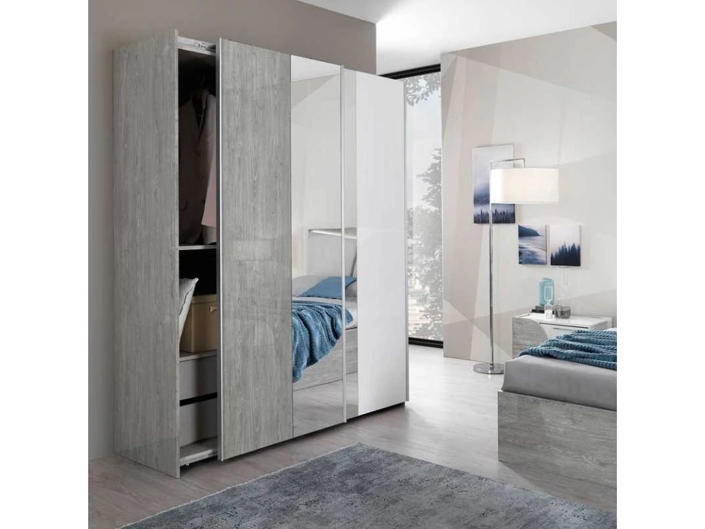 Armoire 2 Portes Coulissantes Avec Miroir - PARILI - L 179 X L 62 X H 214 Cm