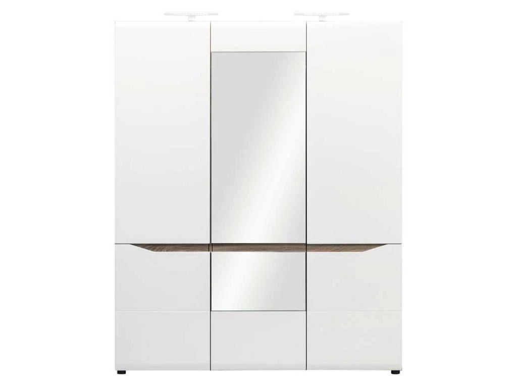 Armoire 3 Portes Battantes Blanc/Chêne à LED - ONIEL - L 161 X L 56 X H 201 Cm