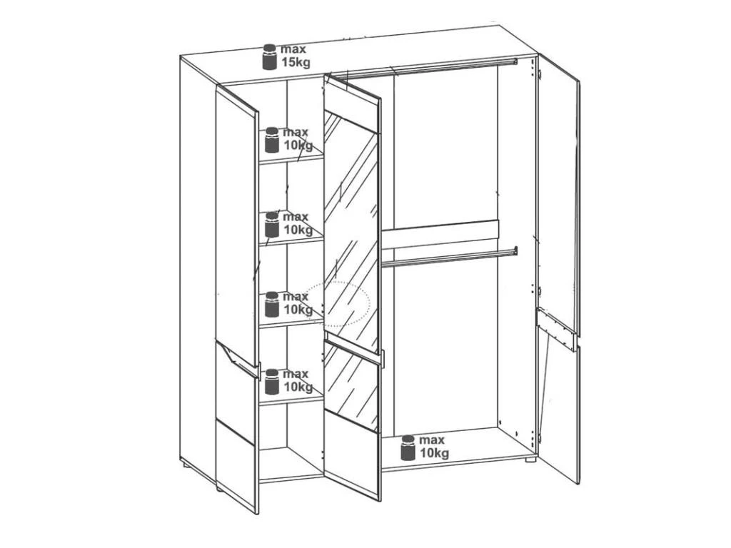 Armoire 3 Portes Battantes Blanc/Chêne à LED - ONIEL - L 161 X L 56 X H 201 Cm – Image 2