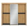 Armoire 3 Portes Coulissantes Miroir Chêne/Gris à Led - CRACOVIE - L 234 X L 62 X H 210 Cm