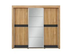 Armoire 3 Portes Coulissantes Miroir ChĂȘne/Gris Ă Led - CRACOVIE - L 234 X L 62 X H 210 Cm