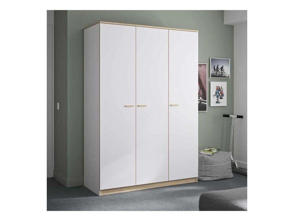 Armoire 3 Portes Blanc/ChĂȘne Blond - MAILLE