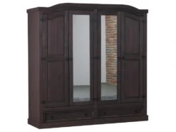 New Mexico Armoire 4 Portes Avec 2 Portes Miroir, 2 Portes Pleines Et 2 Tiroirs, Largeur 194 Cm, Hauteur 193 Cm, Finition Style Colonial.