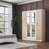 Armoire 4 Portes Battantes Blanc Brillant/Chêne Naturel - MARGUERITE - L 162 X L 52 X H 199 Cm