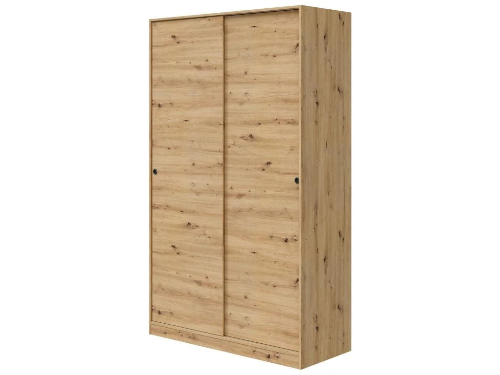 Armoire Waterbury, Armoire De Chambre Avec 2 Portes Coulissantes, Meuble Avec 4 étagères Et Tringle à Vêtements, 120x50h200 Cm, Chêne Knots