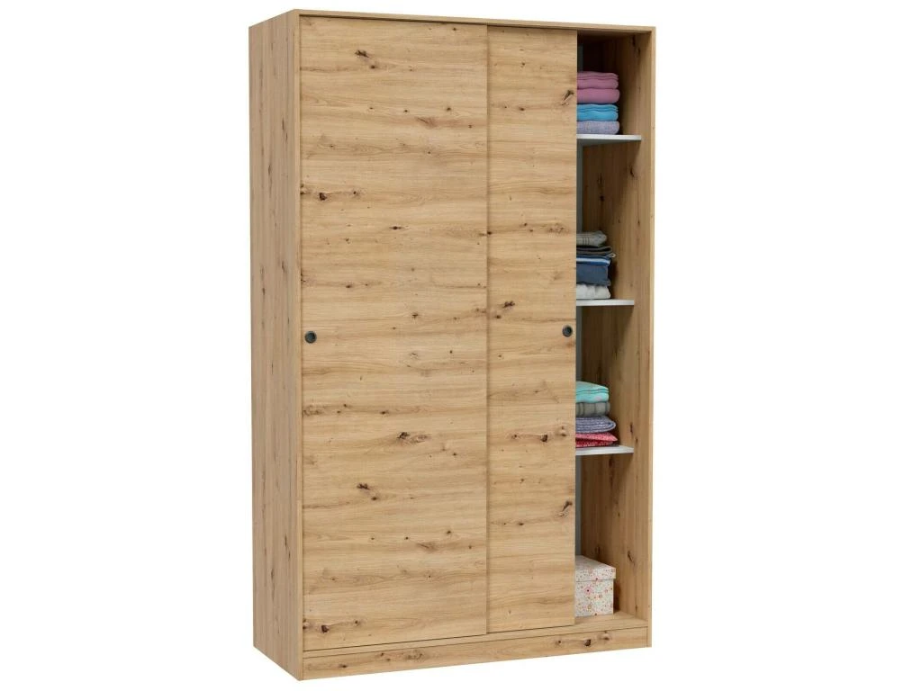 Armoire Waterbury, Armoire De Chambre Avec 2 Portes Coulissantes, Meuble Avec 4 étagères Et Tringle à Vêtements, 120x50h200 Cm, Chêne Knots – Image 4