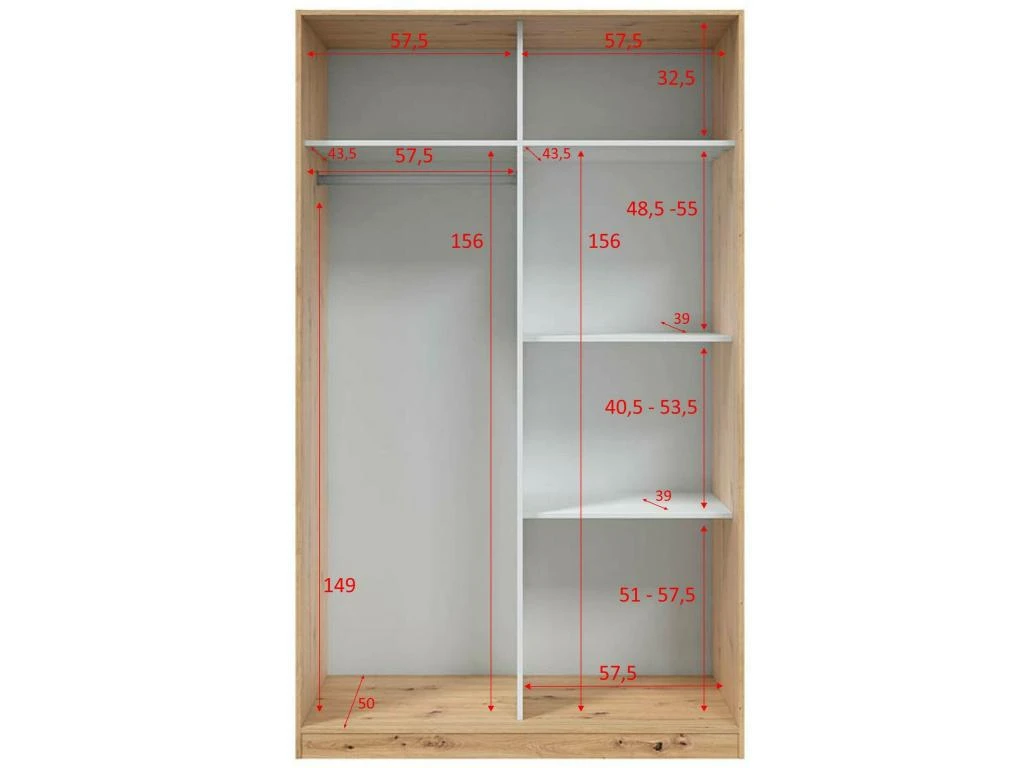 Armoire Waterbury, Armoire De Chambre Avec 2 Portes Coulissantes, Meuble Avec 4 étagères Et Tringle à Vêtements, 120x50h200 Cm, Chêne Knots – Image 5