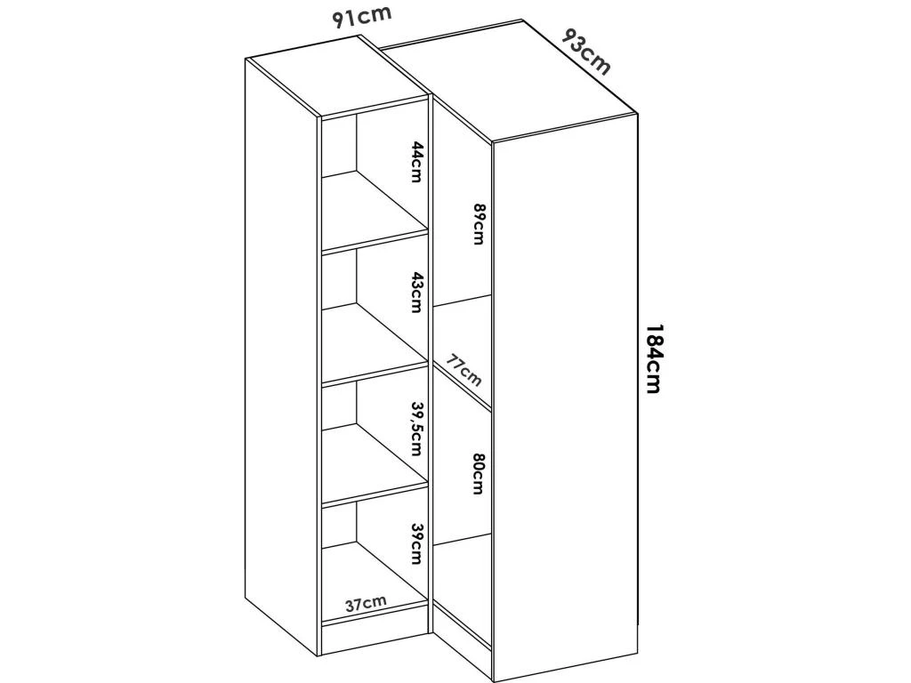 Armoire Elgon, Meubles D'angle Pour Chambre à Coucher, Armoire D'angle Avec 2 Portes Battantes, 91x93h184 Cm, Chêne – Image 3