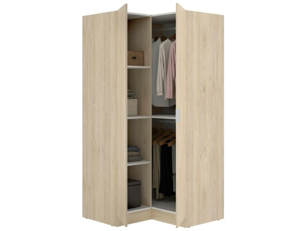 Armoire Elgon, Meubles D'angle Pour Chambre à Coucher, Armoire D'angle Avec 2 Portes Battantes, 91x93h184 Cm, Chêne – Image 5