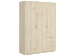 Armoire Cimone, Portemanteau Pour Chambre, Armoire Avec 3 Portes Battantes Et 3 Tiroirs, 121x52h184 Cm, Chêne