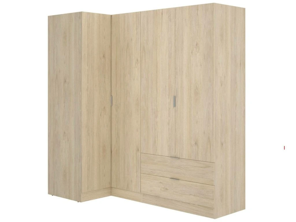 Armoire Sillara, Meubles D'angle Pour Chambre à Coucher, Armoire D'angle Avec 4 Portes Battantes, 174x91h184 Cm, Chêne