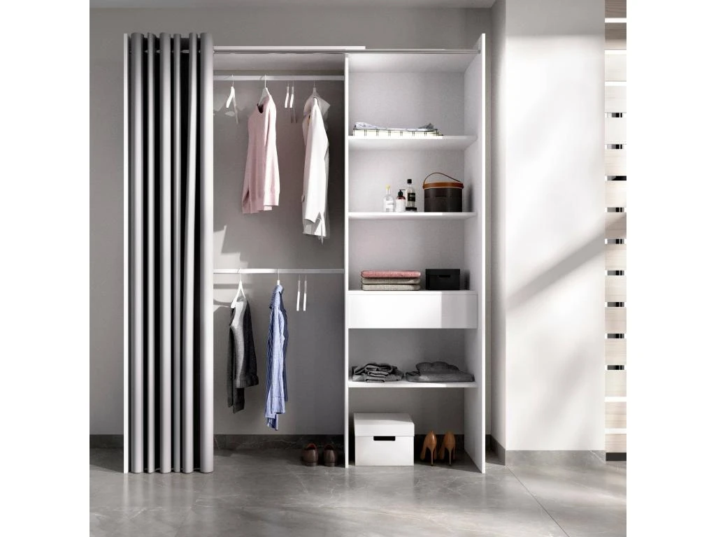 Armoire Wetterhorn, Structure Pour Dressing, Portemanteau Ouvert, 160x50h205 Cm, Blanc Et Gris – Image 2