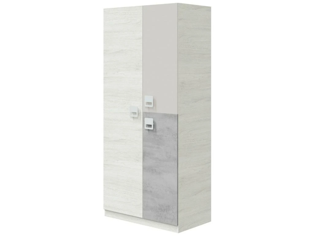 Armoire Manchester, Armoire Pour Chambre à Coucher, Meuble Avec 3 Portes Et 3 étagères Avec Tringle à Vêtements, 90x52h200 Cm, Gris Et Ciment – Image 3
