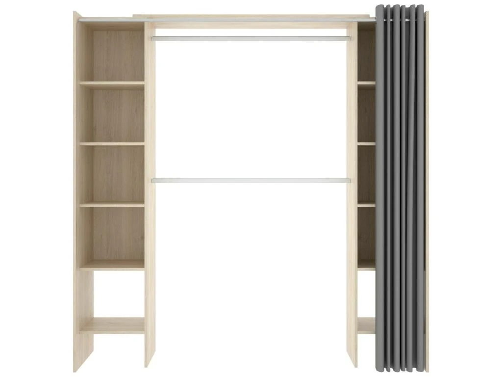 Armoire Wetterhorn, Structure Pour Dressing Avec Rideau, Portemanteau Ouvert, 160x50h203 Cm, ChĂȘne