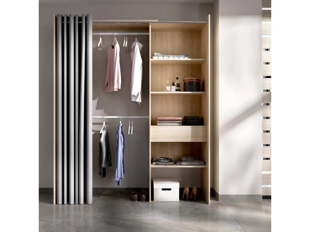 Armoire Wetterhorn, Structure Pour Dressing Avec Rideau, Portemanteau Ouvert, 160x50h203 Cm, ChĂȘne â Image 2