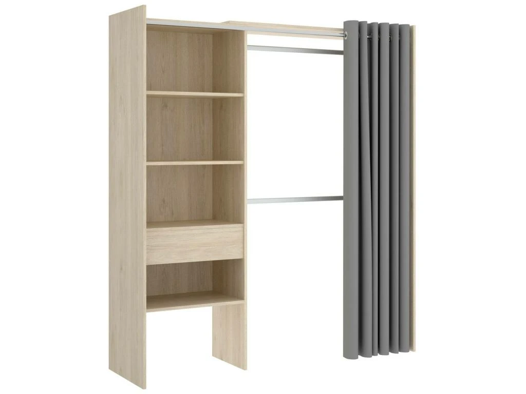 Armoire Wetterhorn, Structure Pour Dressing Avec Rideau, Portemanteau Ouvert, 160x50h203 Cm, ChĂȘne â Image 5