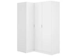 Armoire Meru, Meuble D'angle Pour Chambre, Armoire D'angle Avec 3 Portes Battantes, 133x91h184 Cm, Blanc