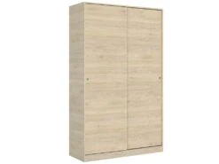 Armoire Denali, Porte-manteau Pour Chambre, Armoire Avec 2 Portes Coulissantes, 120x50h204 Cm, Chêne