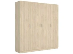 Armoire Bove, Cintre Pour Chambre, Armoire Avec 4 Portes Battantes, 200x52h215 Cm, Chêne