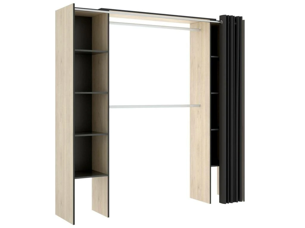 Armoire Manaslu, Structure Pour Dressing, Porte-manteau Extensible Ouvert, 180x50h205 Cm, ChĂȘne Et Gris