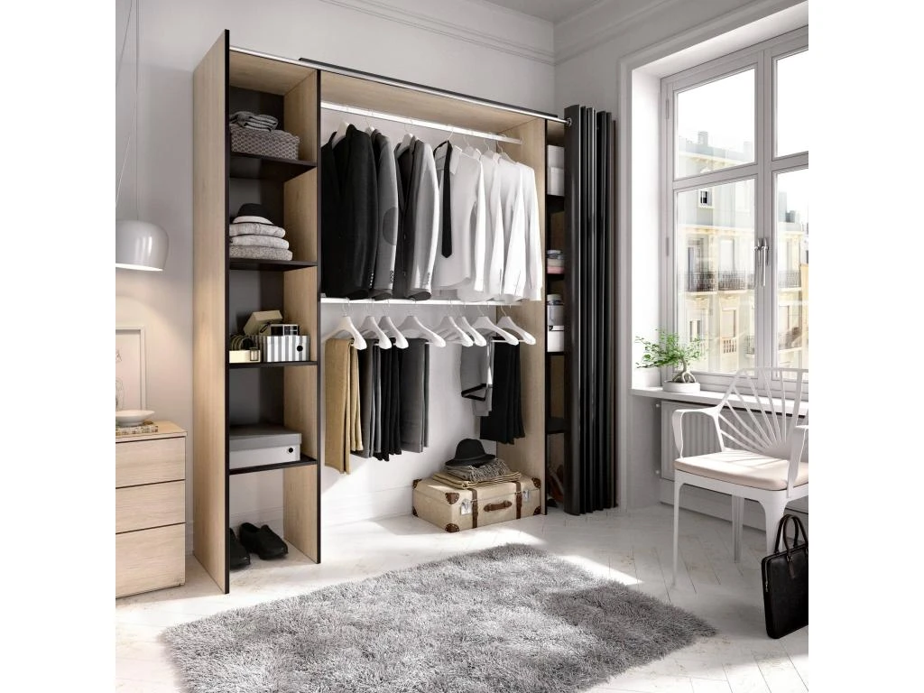 Armoire Manaslu, Structure Pour Dressing, Porte-manteau Extensible Ouvert, 180x50h205 Cm, ChĂȘne Et Gris â Image 2