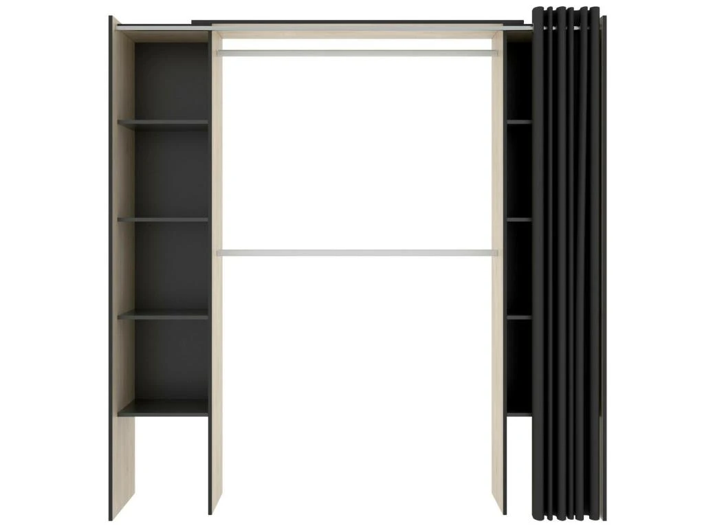 Armoire Manaslu, Structure Pour Dressing, Porte-manteau Extensible Ouvert, 180x50h205 Cm, ChĂȘne Et Gris â Image 4