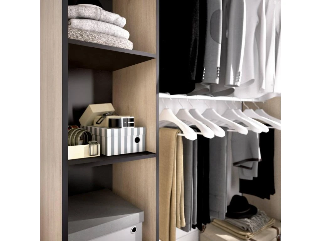Armoire Manaslu, Structure Pour Dressing, Porte-manteau Extensible Ouvert, 180x50h205 Cm, ChĂȘne Et Gris â Image 5
