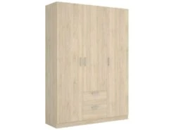 Armoire Argentella, Portemanteau Pour Chambre, Armoire Avec 3 Portes Battantes Et 2 Tiroirs, 150x52h215 Cm, Chêne