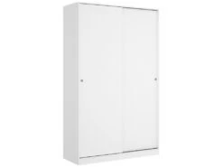 Armoire Denali, Porte-manteau Pour Chambre, Armoire Avec 2 Portes Coulissantes, 120x50h204 Cm, Blanc