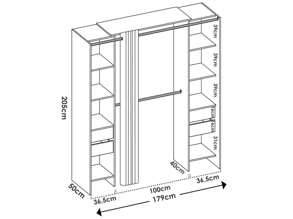 Armoire Resegone, Structure Pour Dressing, Portemanteau Ouvert, 180x50h205 Cm, ChĂȘne Et Anthracite â Image 3