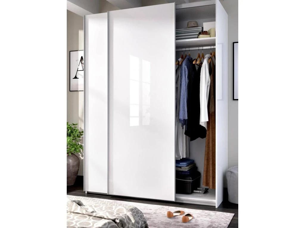 Armoire Nuptse, Porte-manteau Pour Chambre, Armoire Avec 2 Portes Coulissantes, 150x65h204 Cm, Blanc â Image 4