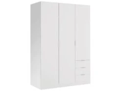 Armoire Cimone, Portemanteau Pour Chambre, Armoire Avec 3 Portes Battantes Et 3 Tiroirs, 121x52h184 Cm, Blanc