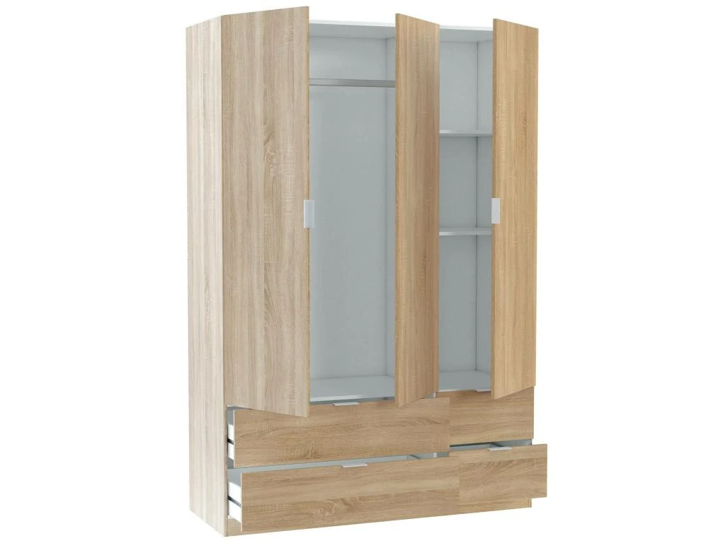 Armoire Weymouth, Meubles De Chambre Avec 3 Portes Et 2 Tiroirs, Cintre, 135x52h200 Cm, ChĂȘne