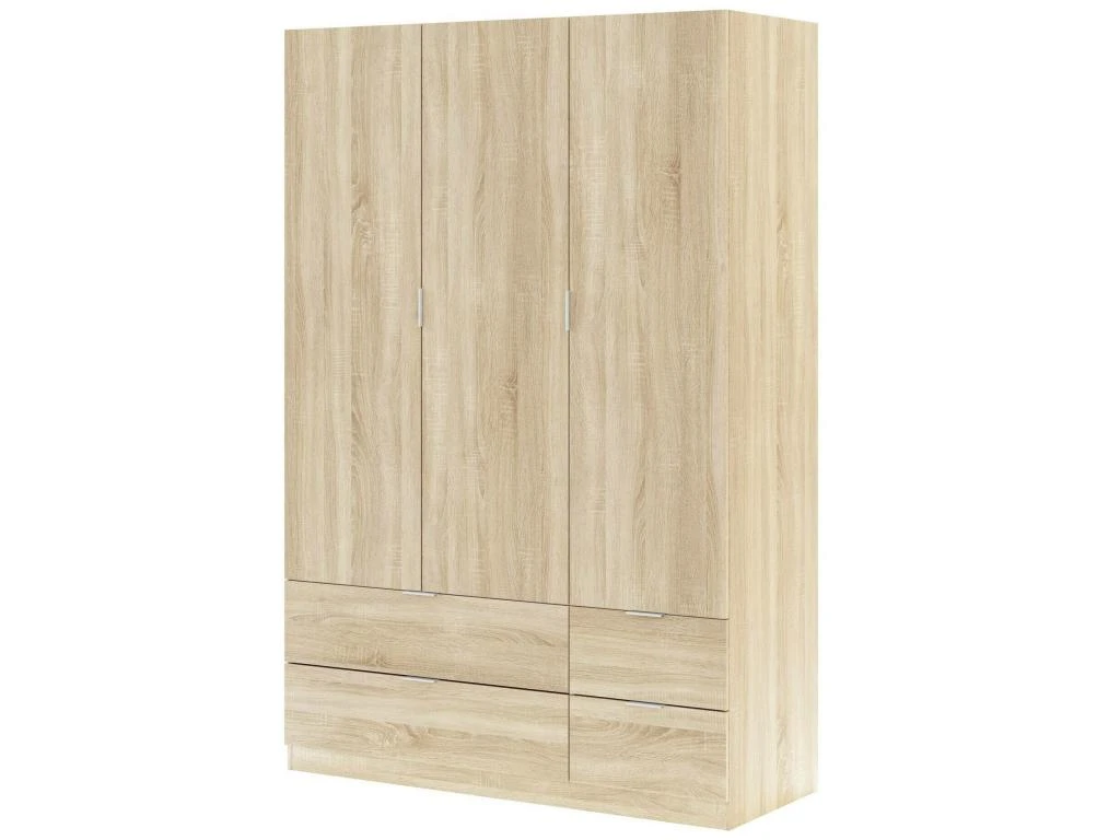 Armoire Weymouth, Meubles De Chambre Avec 3 Portes Et 2 Tiroirs, Cintre, 135x52h200 Cm, ChĂȘne â Image 4