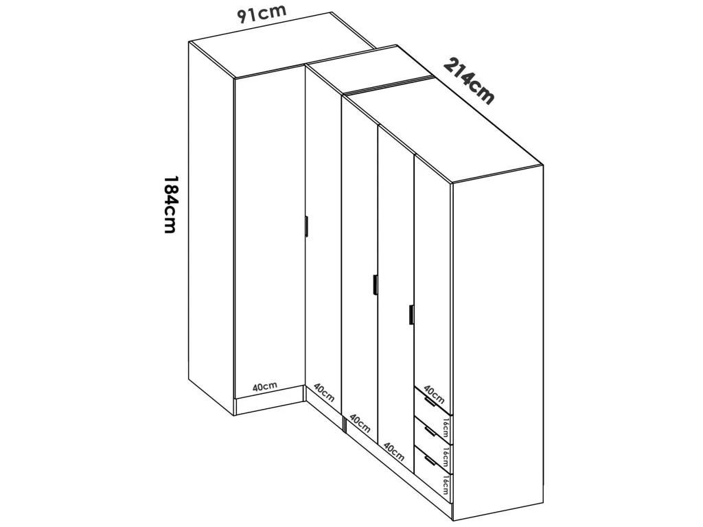 Armoire Sucso, Meuble D'angle Pour Chambre à Coucher, Armoire D'angle Avec 5 Portes Battantes, 214x91h184 Cm, Chêne – Image 3