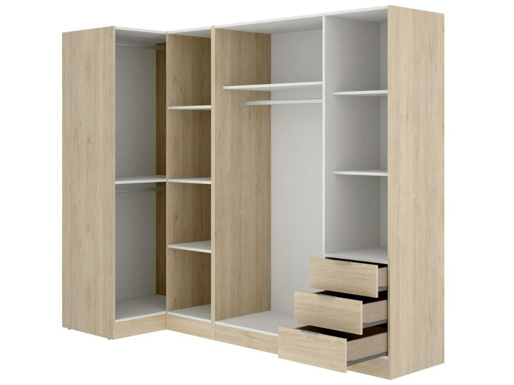 Armoire Sucso, Meuble D'angle Pour Chambre à Coucher, Armoire D'angle Avec 5 Portes Battantes, 214x91h184 Cm, Chêne – Image 4