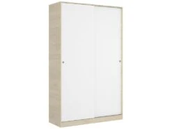 Armoire Denali, Portemanteau Pour Chambre, Armoire Avec 2 Portes Coulissantes, 120x50h204 Cm, Blanc Et Chêne