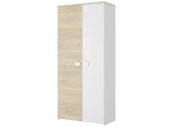 Armoire Jungfrau, Portemanteau Pour Chambre, Armoire Avec 2 Portes Battantes, 90x52h205 Cm, Chêne Et Blanc