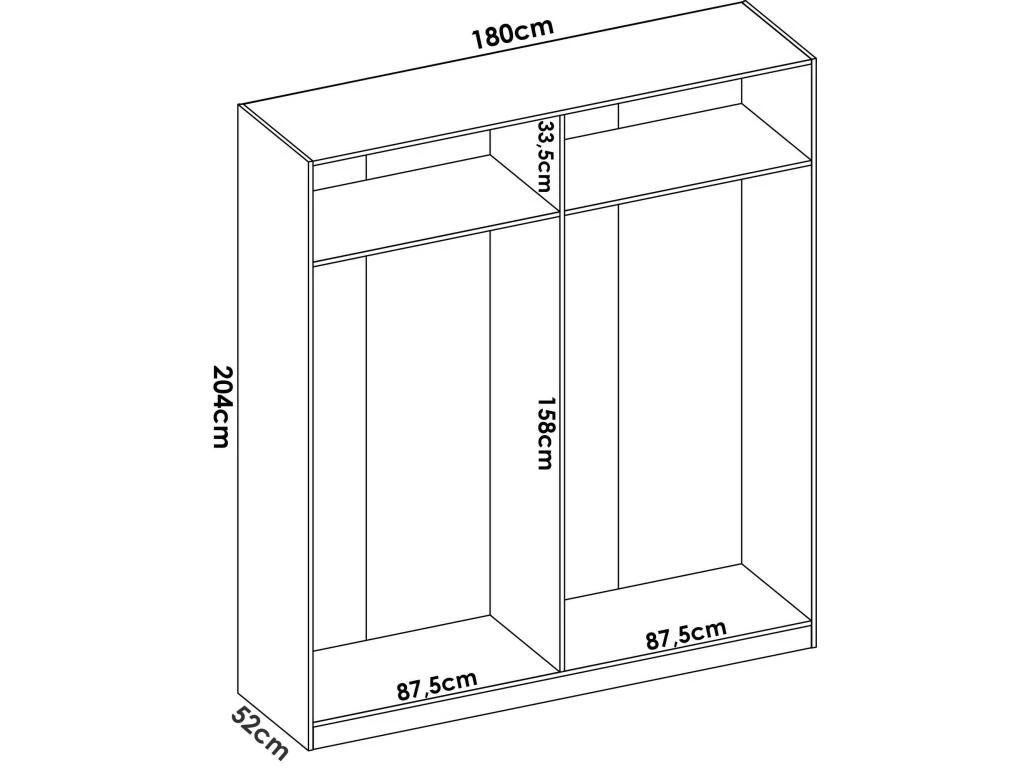 Armoire Prado, Portemanteau Pour Chambre, Armoire Avec 4 Portes Battantes, 180x52h204 Cm, Blanc â Image 3