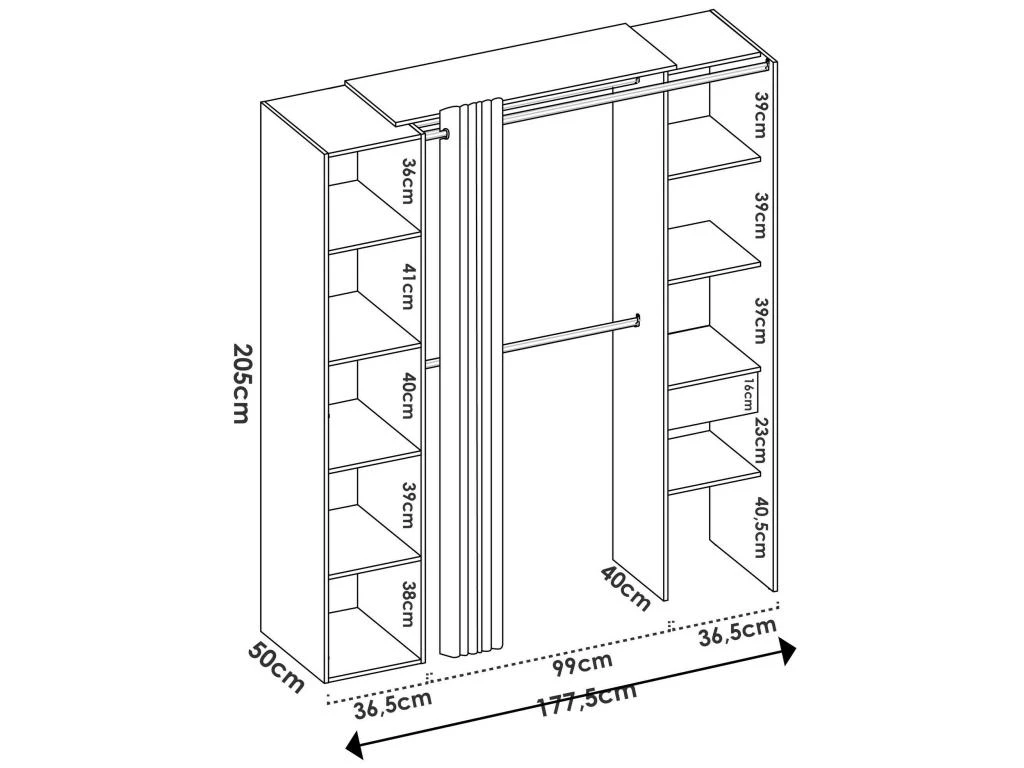 Armoire Rigi, Structure Pour Dressing, Portemanteau Ouvert, 177x52h205 Cm, Blanc Et Anthracite – Image 3