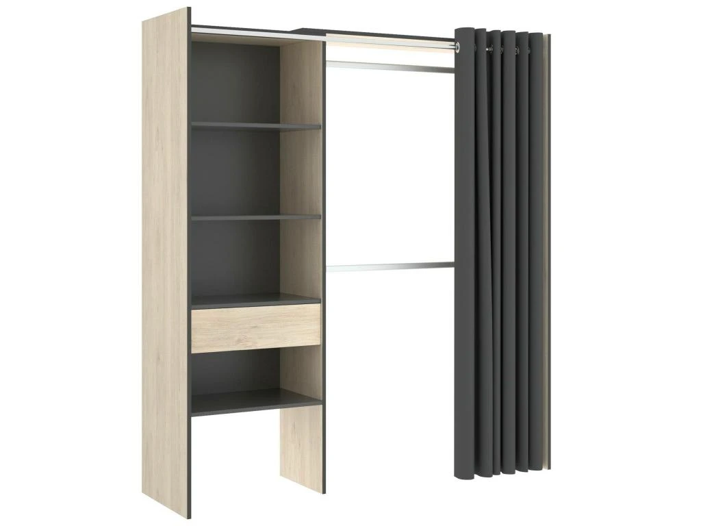 Armoire Wetterhorn, Structure Pour Dressing Avec Rideau, Portemanteau Ouvert, 160x50h205 Cm, ChĂȘne Et Anthracite