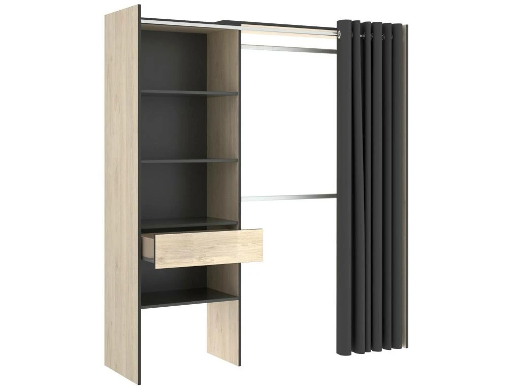 Armoire Wetterhorn, Structure Pour Dressing Avec Rideau, Portemanteau Ouvert, 160x50h205 Cm, ChĂȘne Et Anthracite â Image 5