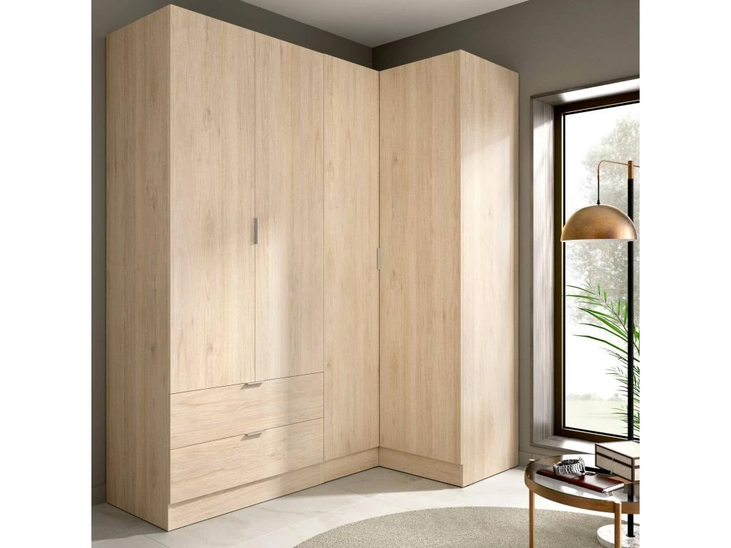 Armoire Dmellin, Meubles D'angle Pour Chambre à Coucher, Armoire D'angle Avec 4 Portes Battantes, 174x91h184 Cm, Chêne – Image 2