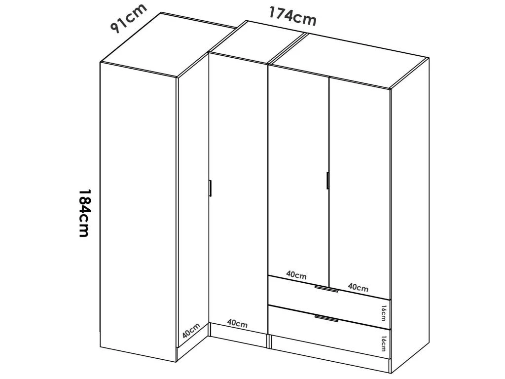 Armoire Dmellin, Meubles D'angle Pour Chambre à Coucher, Armoire D'angle Avec 4 Portes Battantes, 174x91h184 Cm, Chêne – Image 3