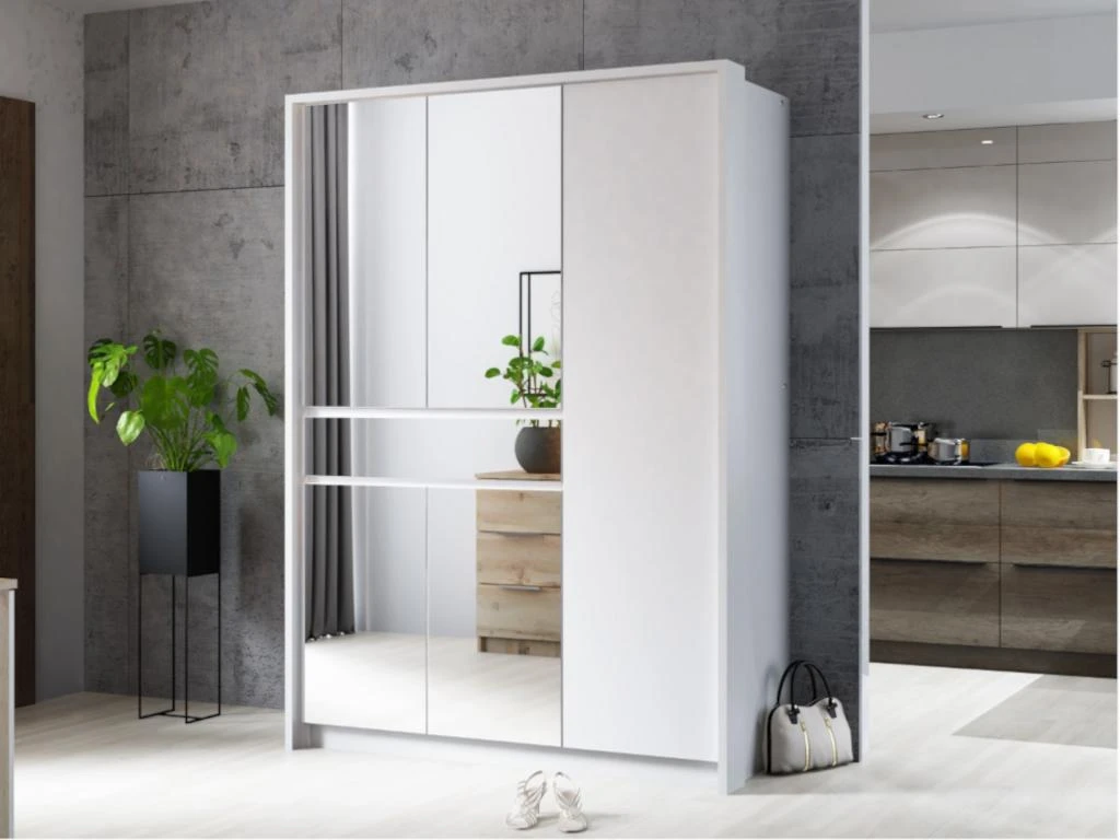 Armoire 5 Portes Et 1 Tiroir - Avec Miroir - L157 Cm - Blanc - ZADIA â Image 2