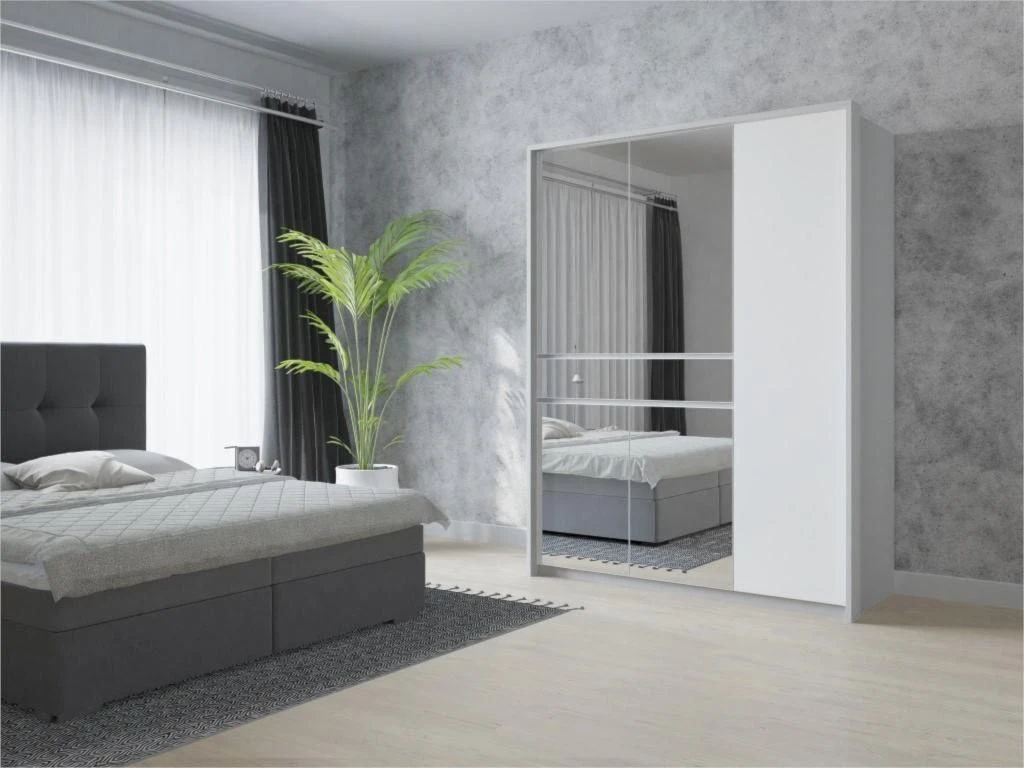 Armoire 5 Portes Et 1 Tiroir - Avec Miroir - L157 Cm - Blanc - ZADIA