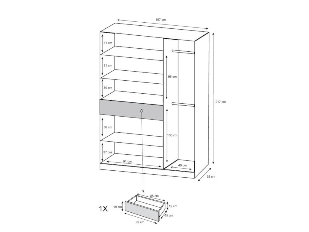 Armoire 5 Portes Et 1 Tiroir - Avec Miroir - L157 Cm - Blanc - ZADIA â Image 6